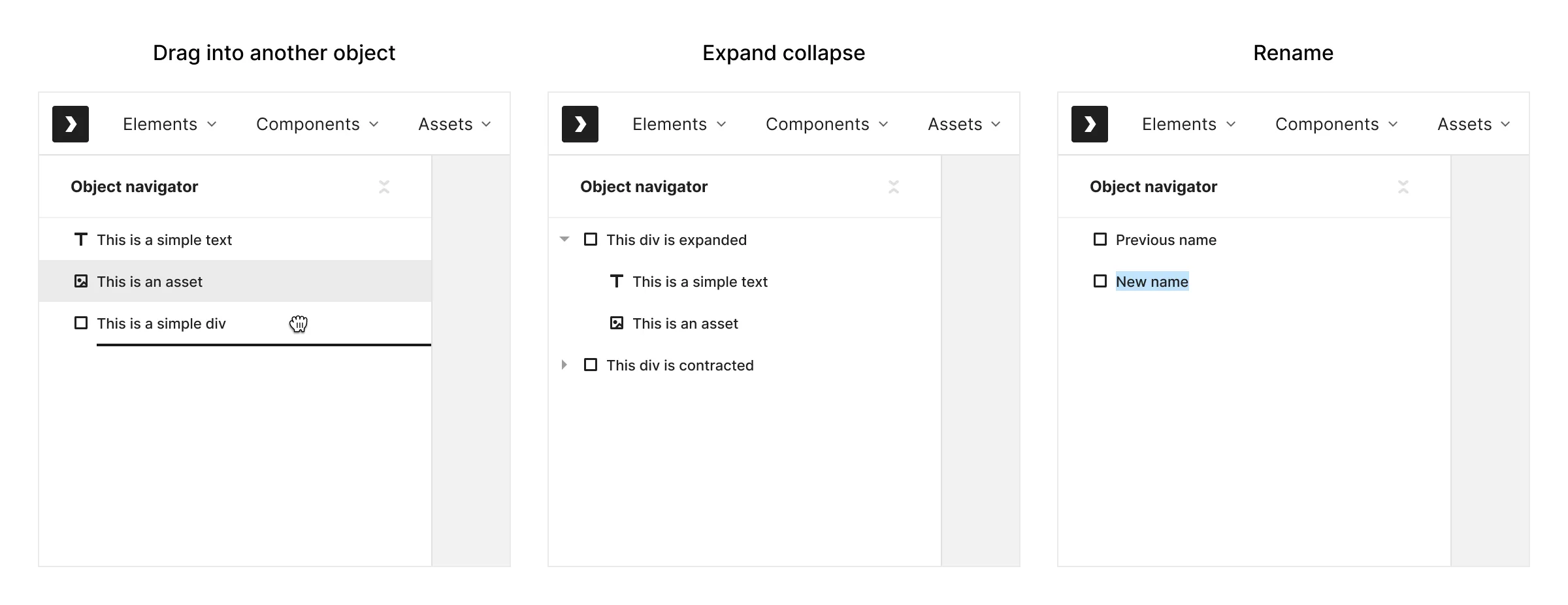 Object Navigator actions