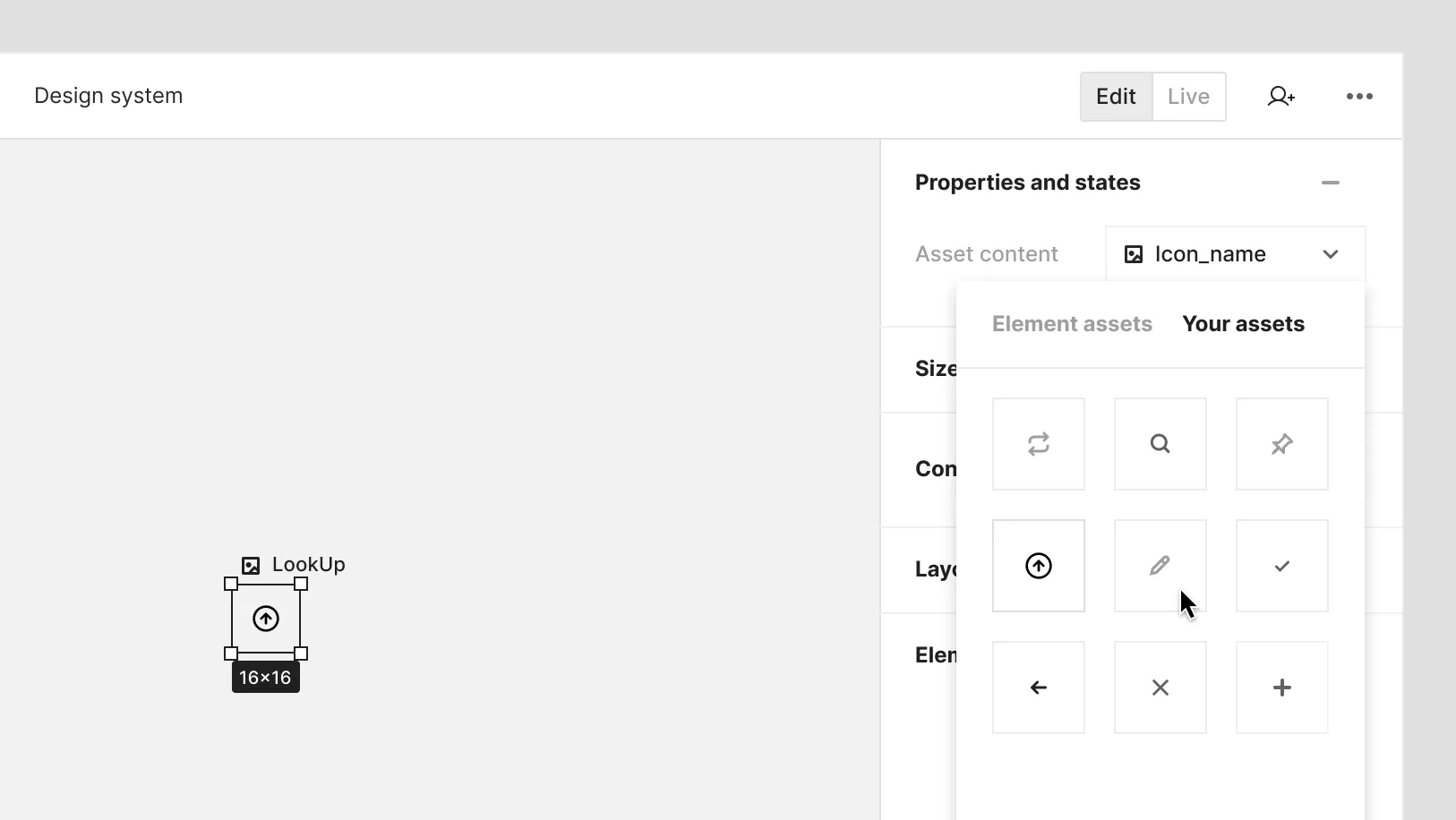 Assets in DDP interface showing styling options