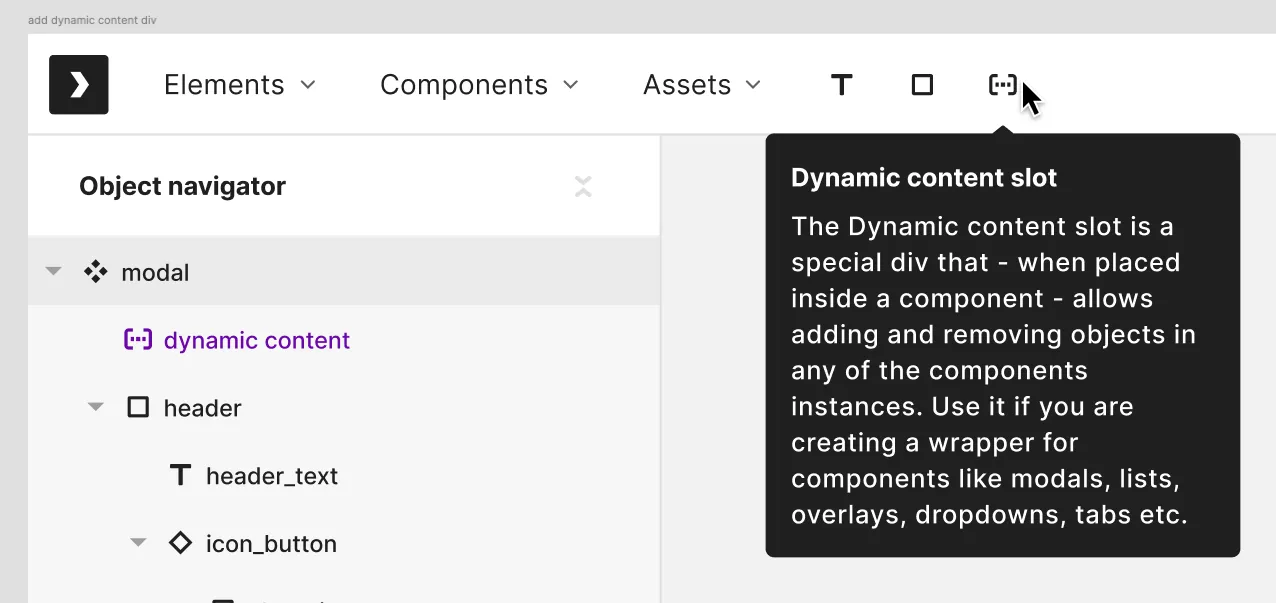 Adding a dynamic content slot through navigation