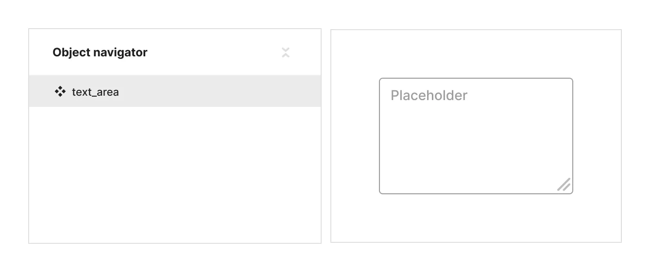 Text area object navigator showing the single layer structure